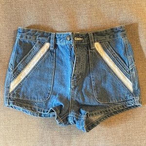 free people denim embroidered shorts